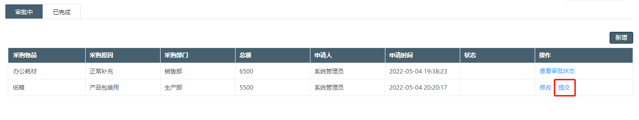 采购申请提交审批